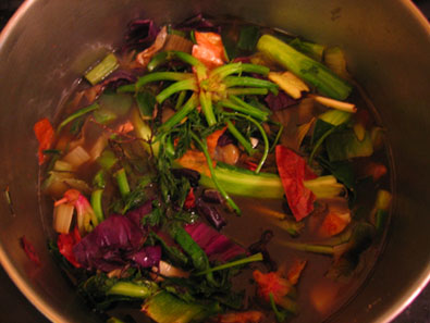 All the scraps in a pot, turning into stock